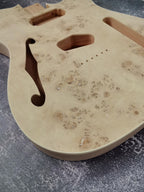 Mahogany Burl Top Veneer Black Binding F hole t-Type Guitar Body, Unfinished