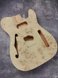 Mahogany Burl Top Veneer Black Binding F hole t-Type Guitar Body, Unfinished