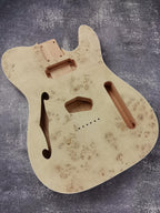 Mahogany Burl Top Veneer Black Binding F hole t-Type Guitar Body, Unfinished
