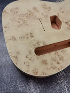 Mahogany Burl Top Veneer Black Binding T-Type Guitar Body, Unfinished