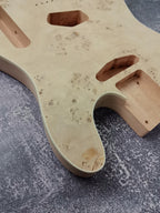 Mahogany Burl Top Veneer Black Binding T-Type Guitar Body, Unfinished