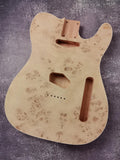 Mahogany Burl Top Veneer Black Binding T-Type Guitar Body, Unfinished