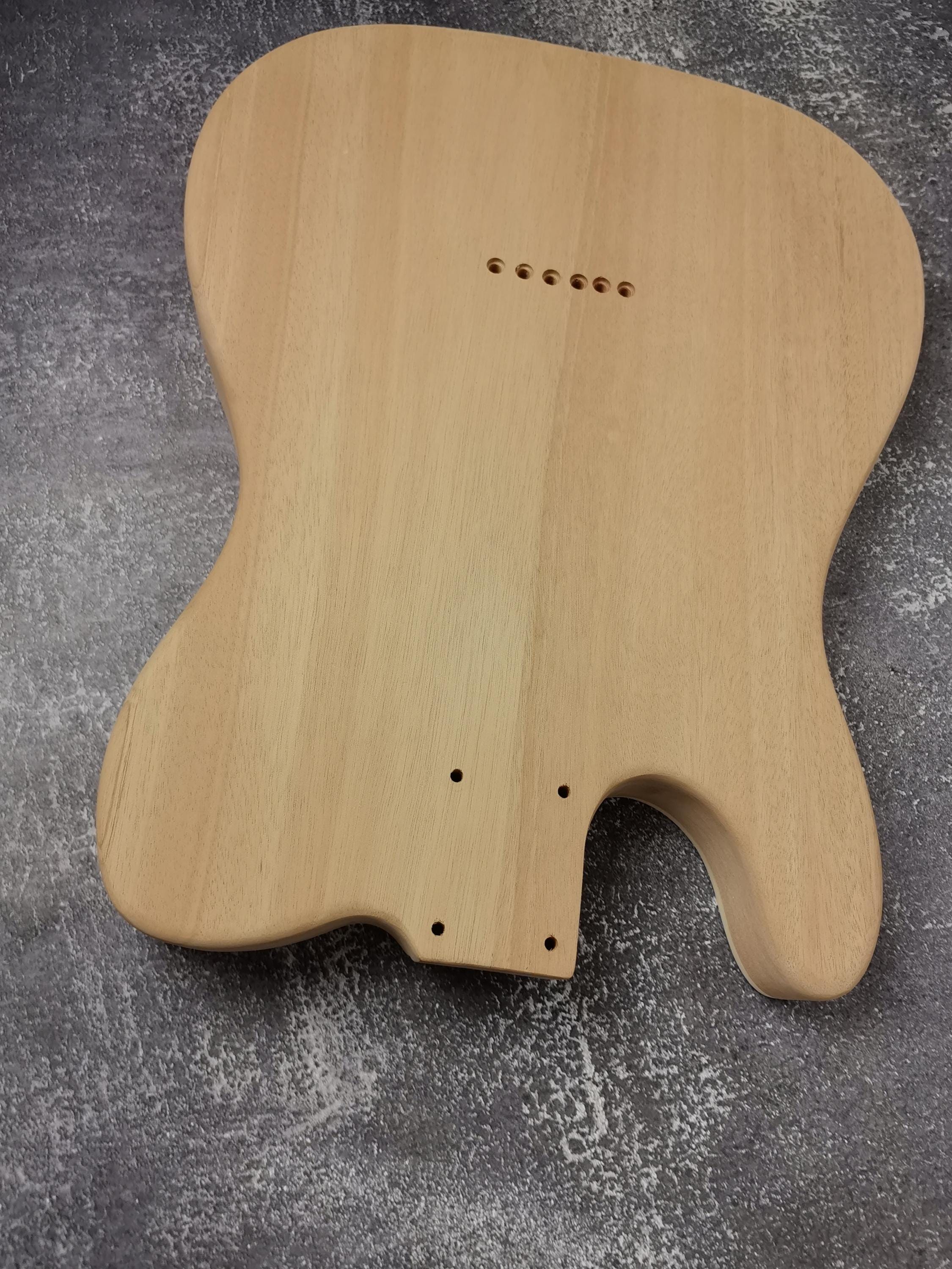 Mahogany Burl Top Veneer Black Binding T-Type Guitar Body, Unfinished