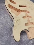 Mahogany Burl Top Veneer Black Binding S-Type Guitar Body, Unfinished