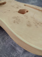 Mahogany Burl Top Veneer Black Binding T-Type Guitar Body, Unfinished