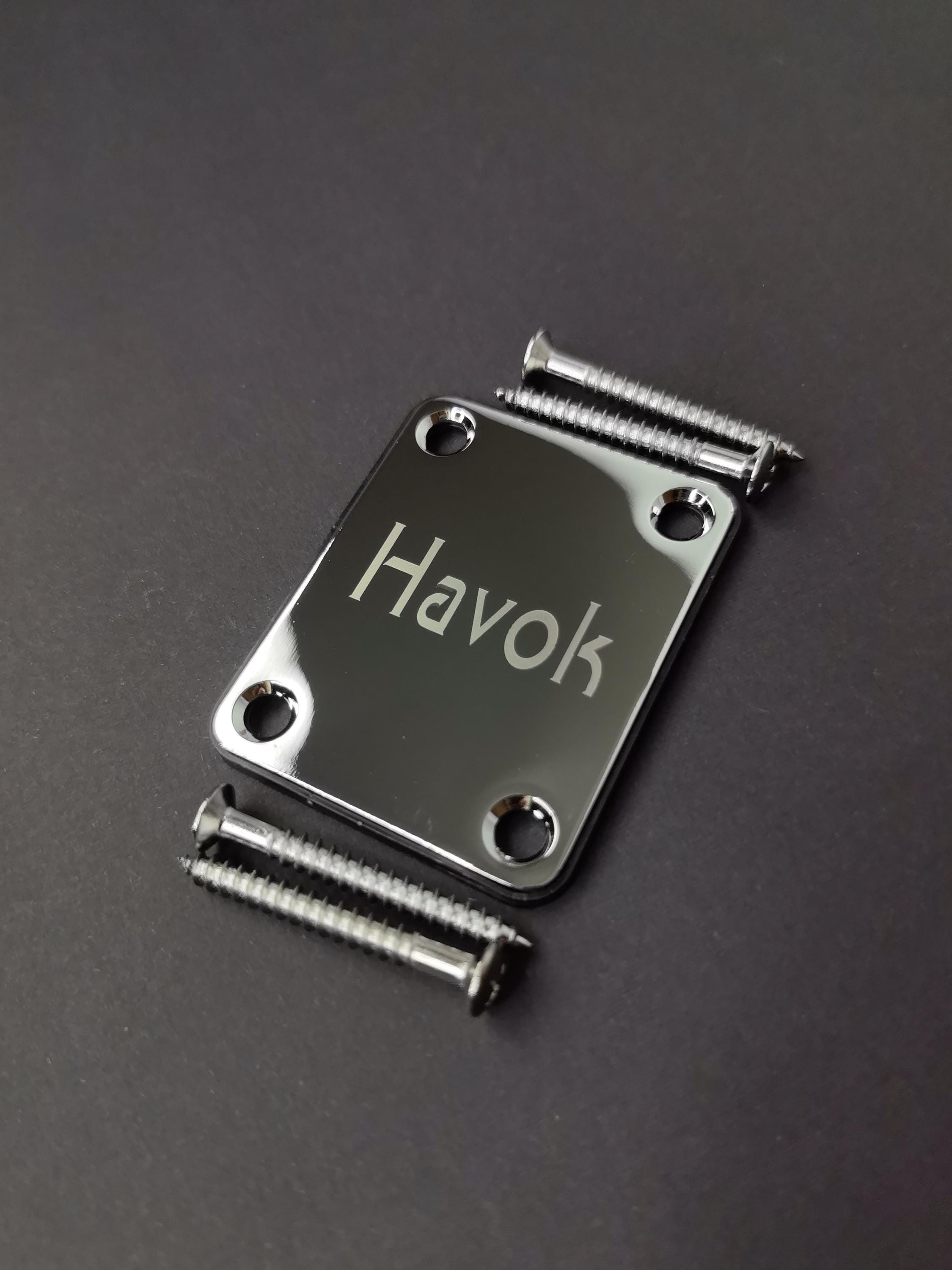 Havok Neck Plate With Gasket And Screws, Tele T-Style Strat S-Style, High End Accessory and Replacement, Guitar Build Kit DIY, Guitar Gadget
