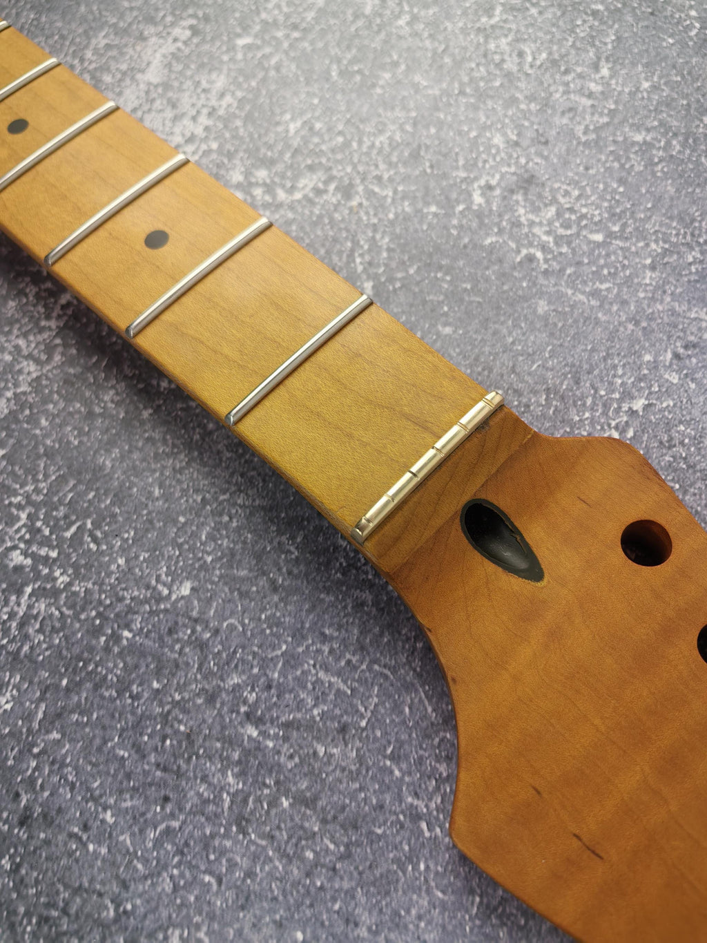 Guitar Neck S type Roasted  Brass/Bone nut Flame Maple Nitro Satin Neck Stainless Steel Jescar Frets