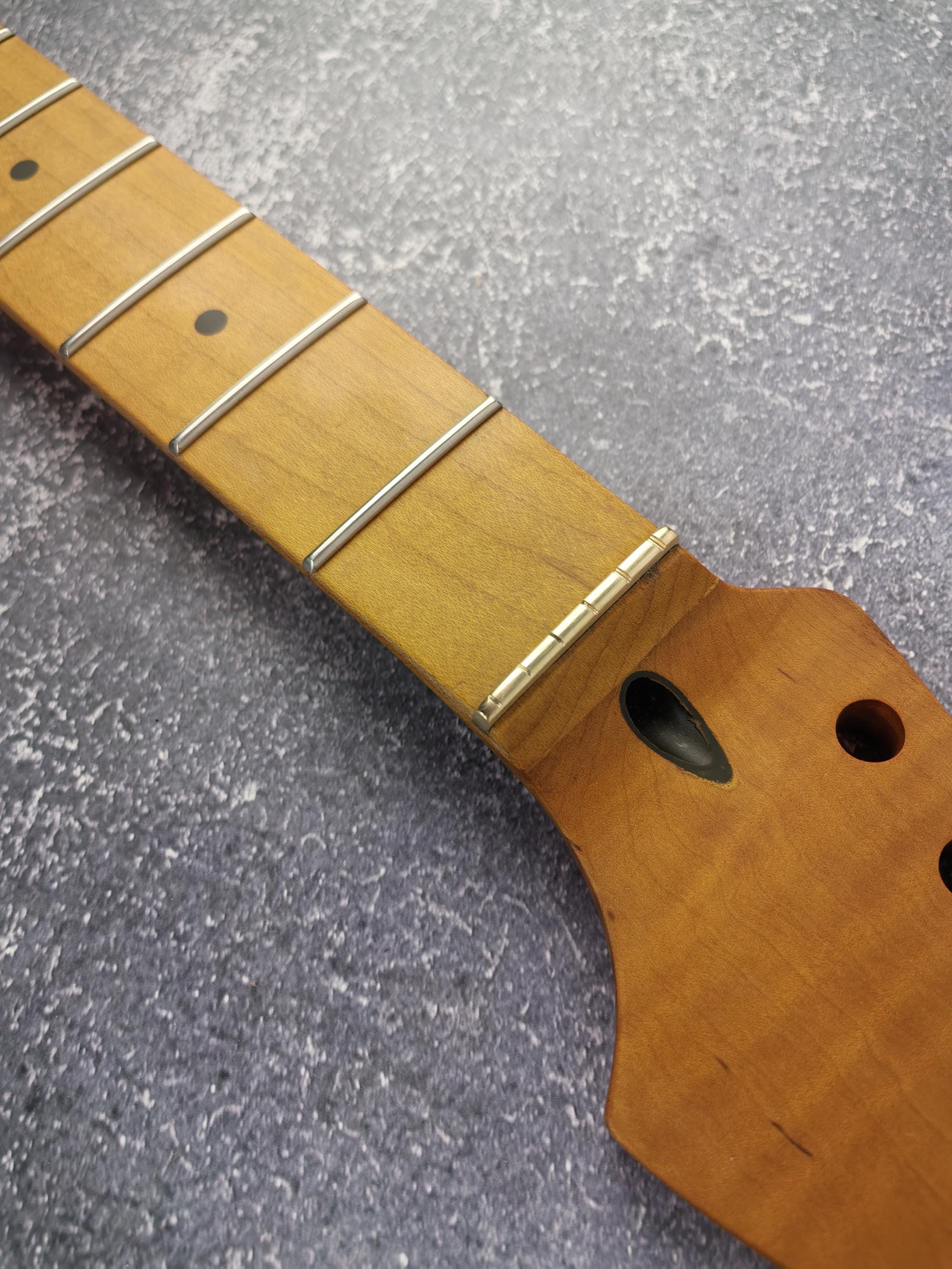 Guitar Neck S type Roasted  Brass/Bone nut Flame Maple Nitro Satin Neck Stainless Steel Jescar Frets
