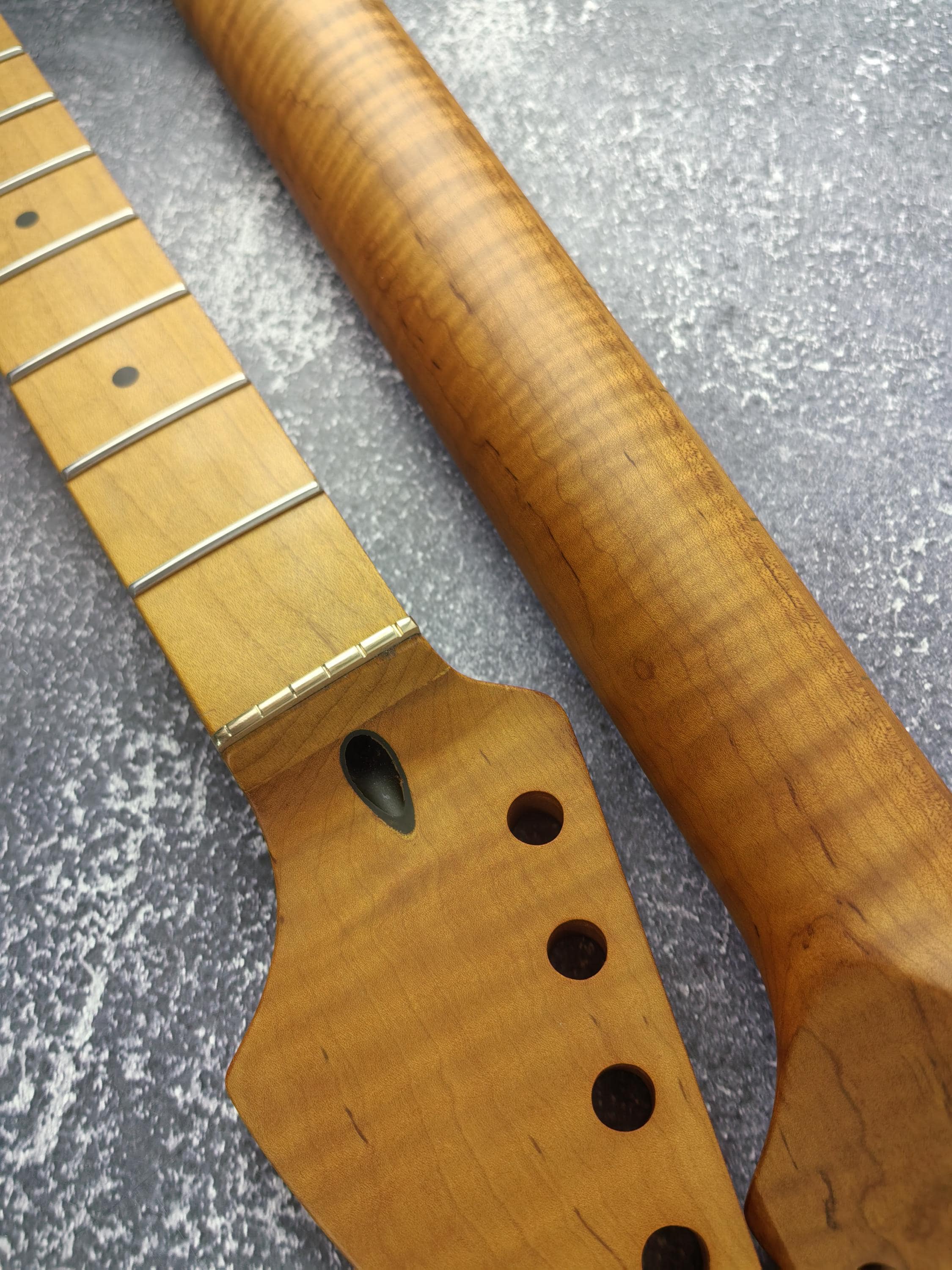 Guitar Neck S type Roasted  Brass/Bone nut Flame Maple Nitro Satin Neck Stainless Steel Jescar Frets