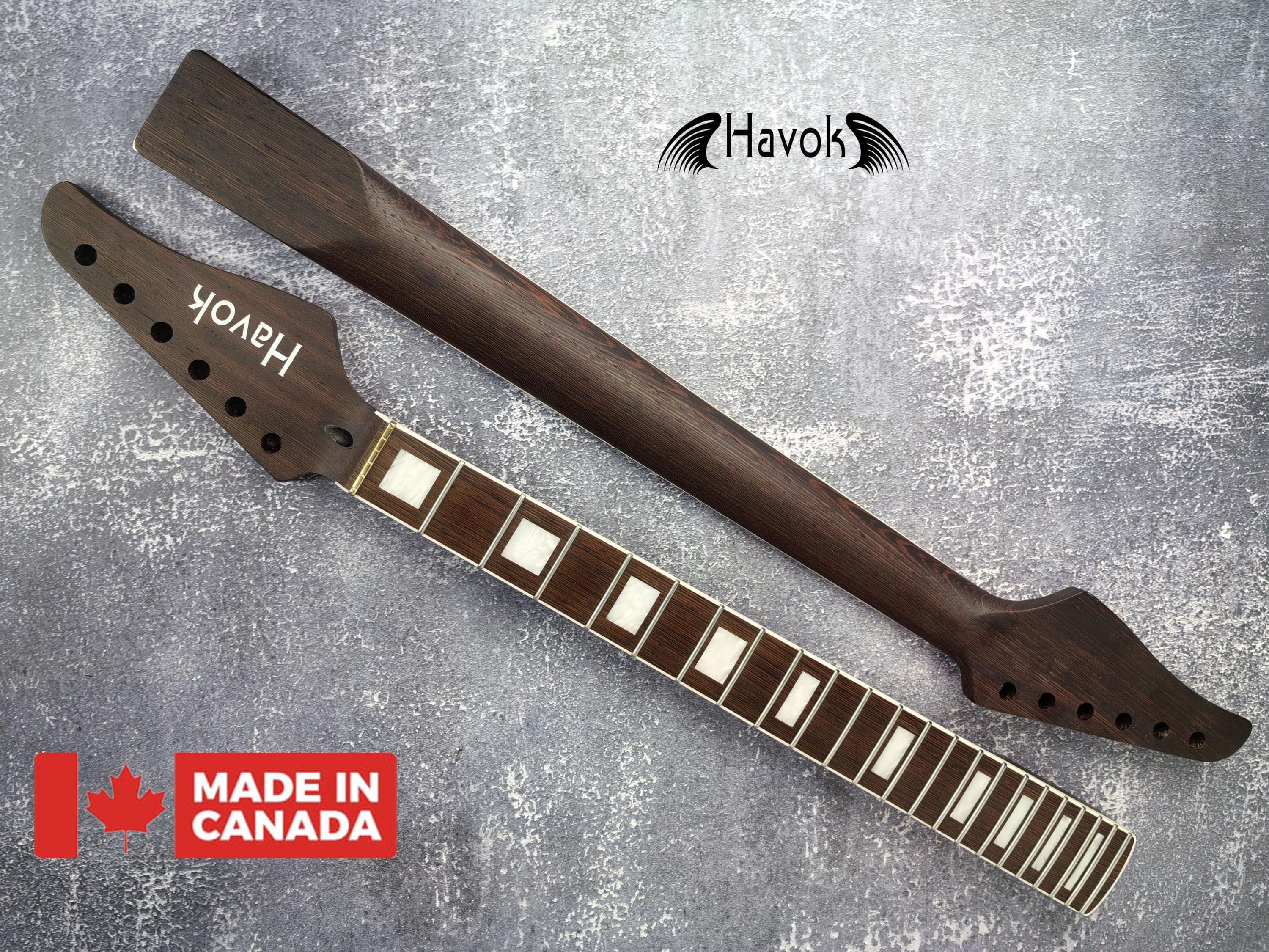 Havok Guitar Neck Wenge, Stainless Steel Frets White Binding Brass Nut, 22 Medium Jumbo Jescar Frets, Customized High End Guitar Part.