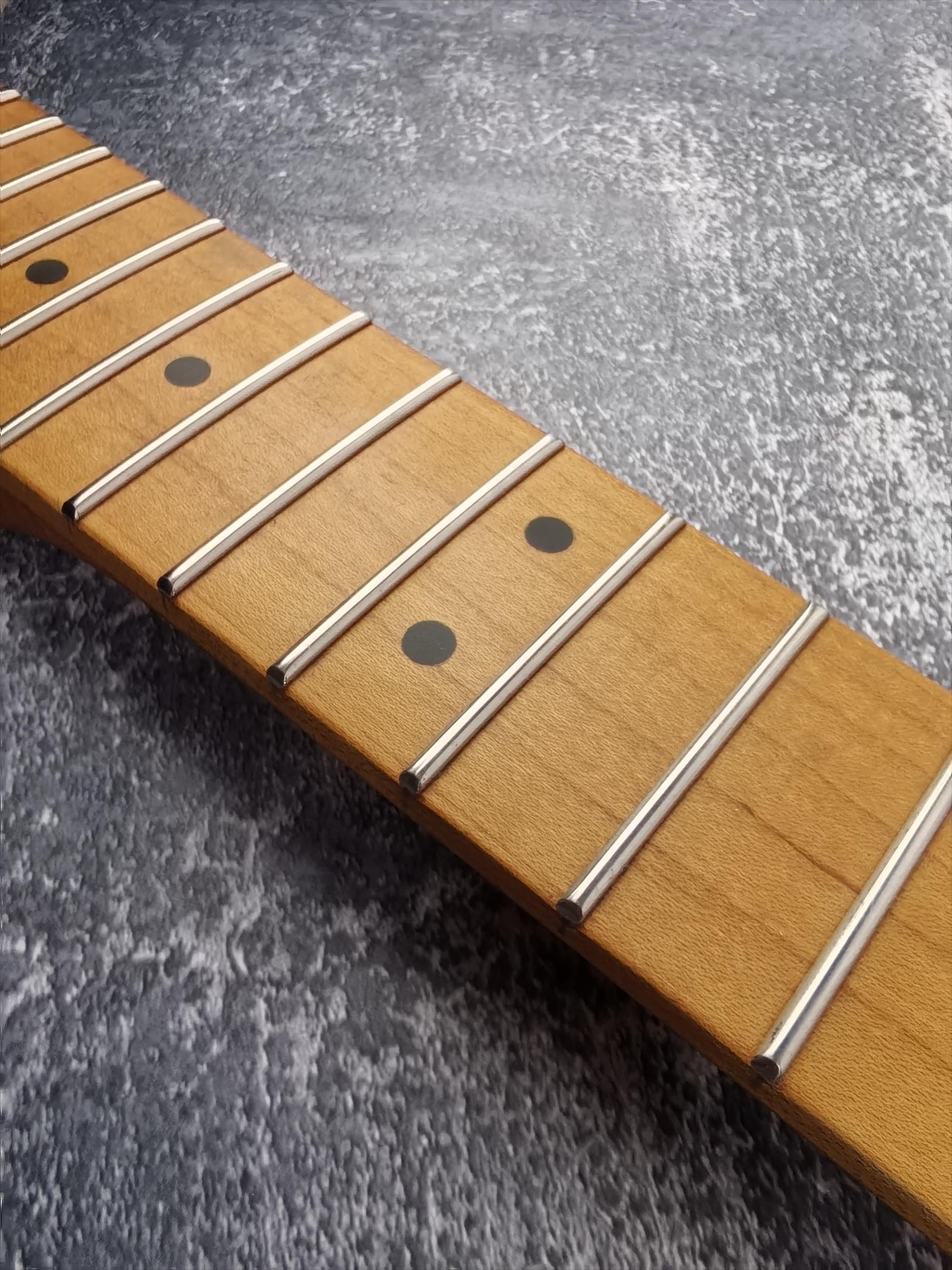 Guitar Neck S type Roasted  Brass/Bone nut Flame Maple Nitro Satin Neck Stainless Steel Jescar Frets