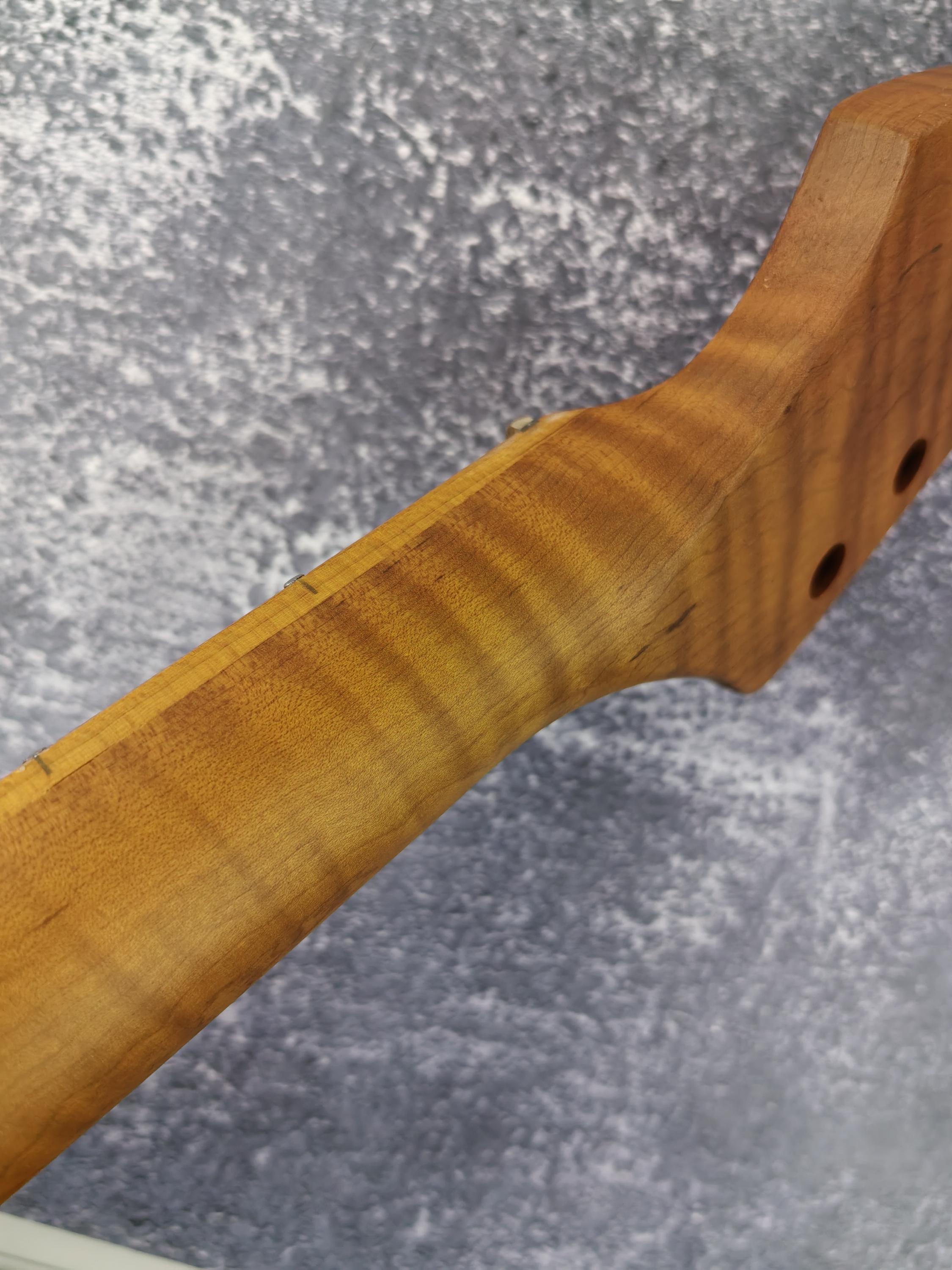 Guitar Neck S type Roasted  Brass/Bone nut Flame Maple Nitro Satin Neck Stainless Steel Jescar Frets