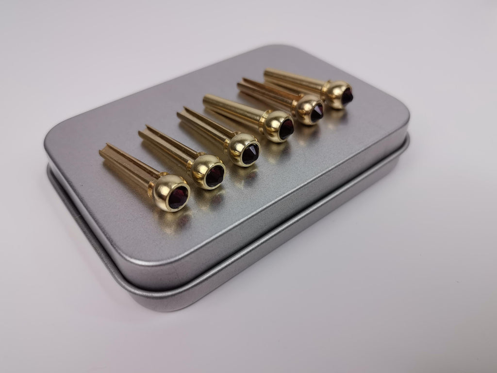 Set 6pcs Brass Red Diamond Bridge Pins with Shell Dots  Acoustic Guitar Bridge Pins Accesories