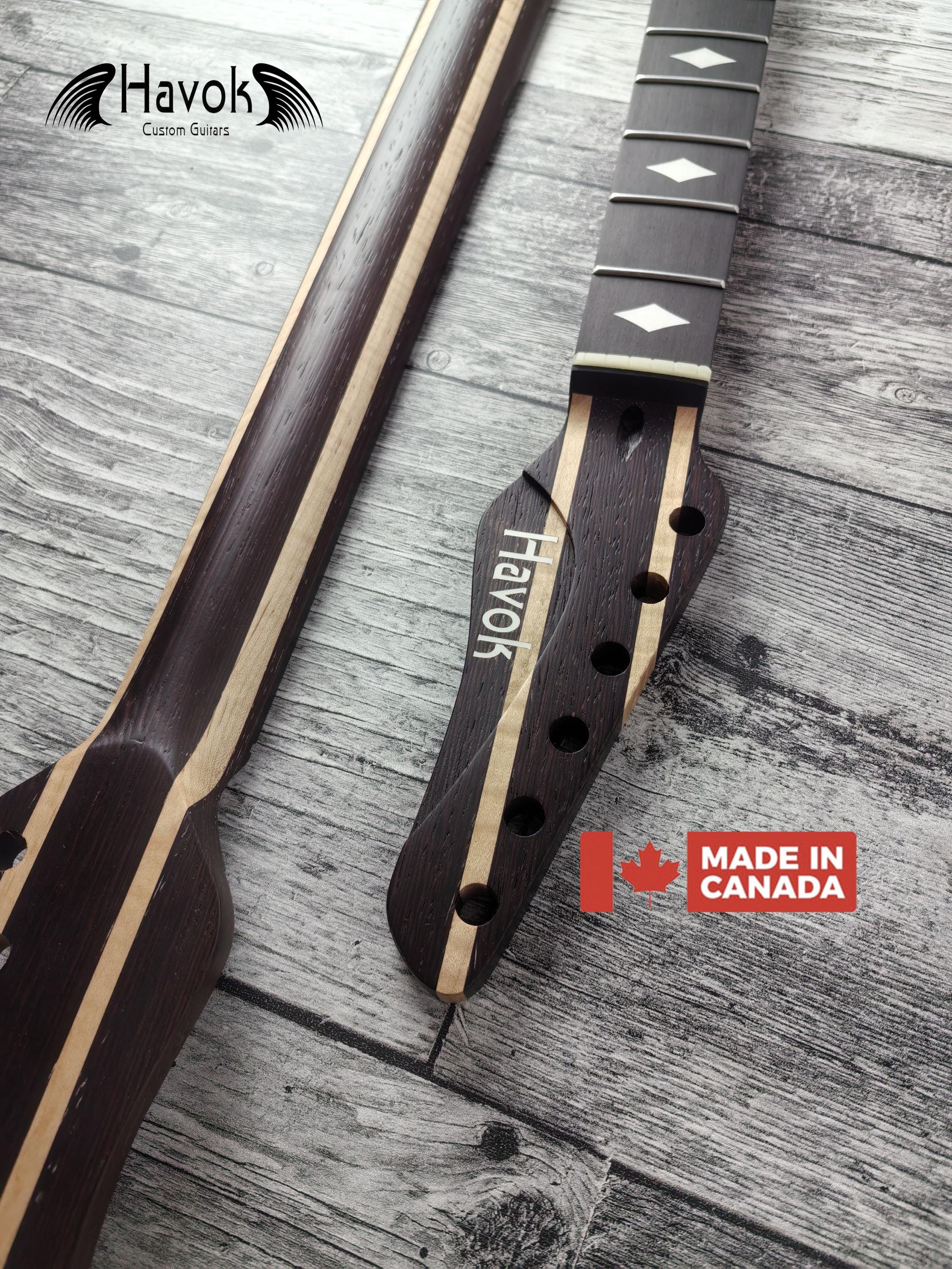 Guitar Neck Havok Wenge Flame Maple Ebony Board, Stainless Steel Frets , 22 Medium Jumbo Jescar Frets,