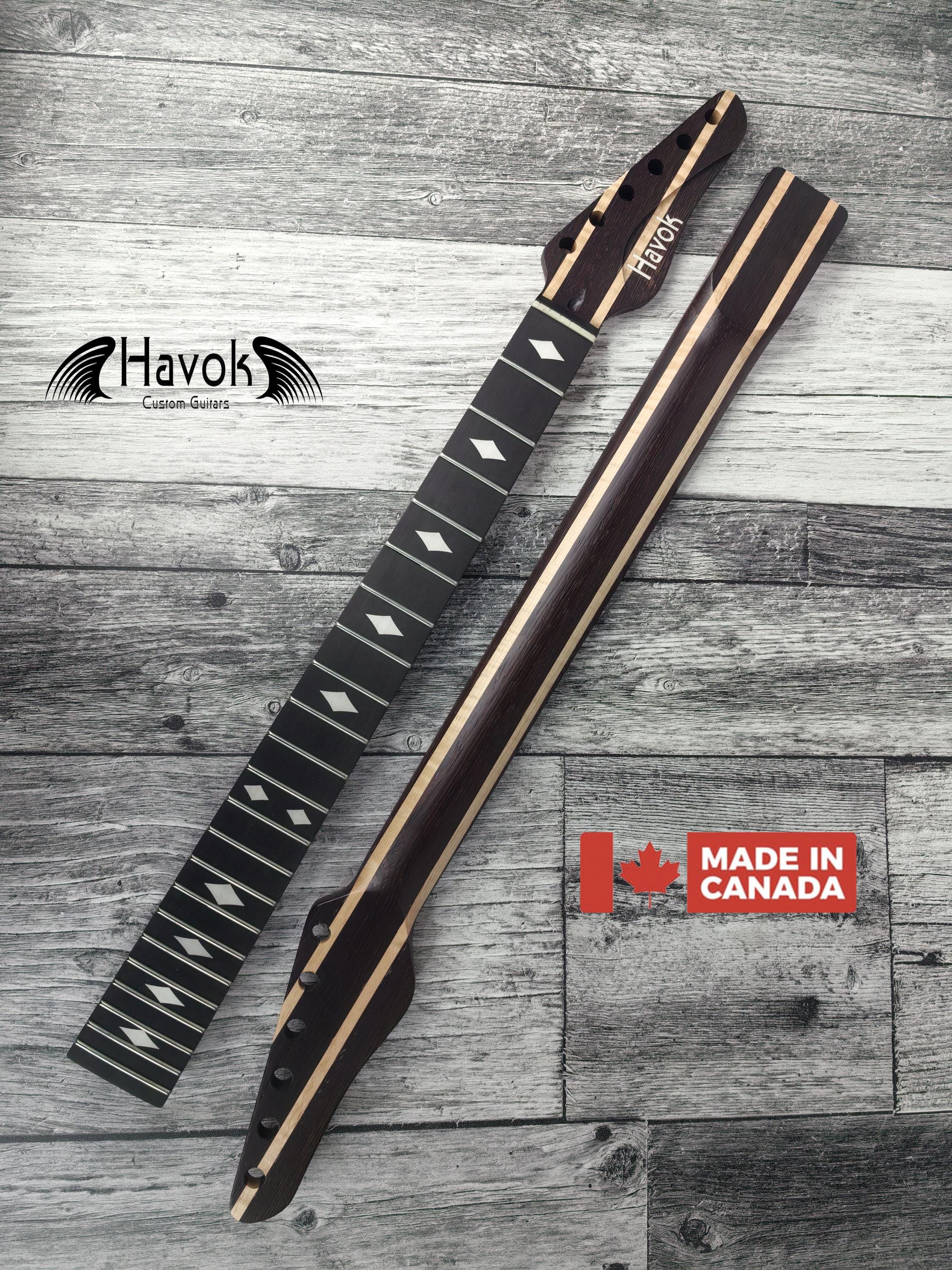 Guitar Neck Havok Wenge Flame Maple Ebony Board, Stainless Steel Frets , 22 Medium Jumbo Jescar Frets,