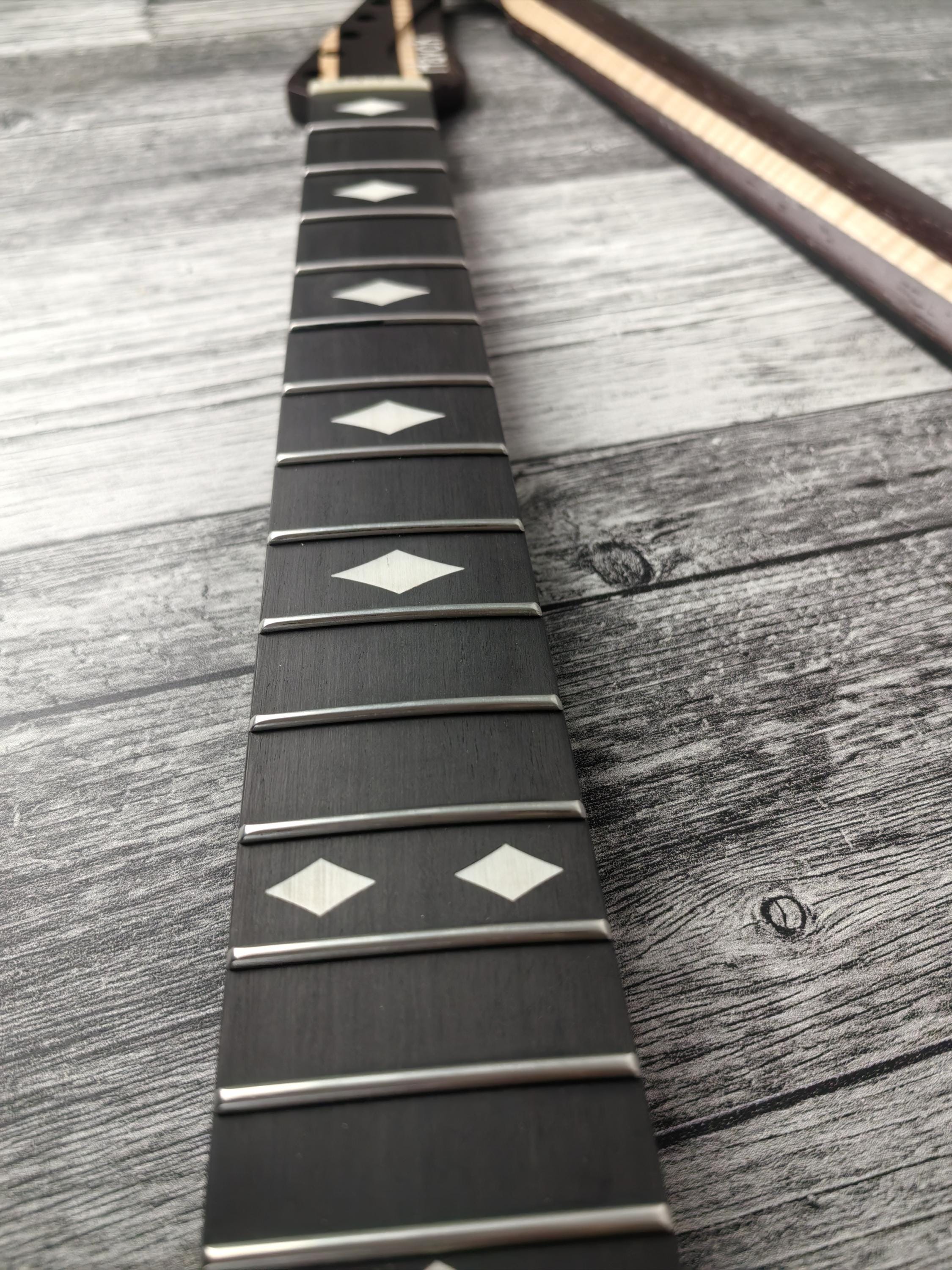 Guitar Neck Havok Wenge Flame Maple Ebony Board, Stainless Steel Frets , 22 Medium Jumbo Jescar Frets,