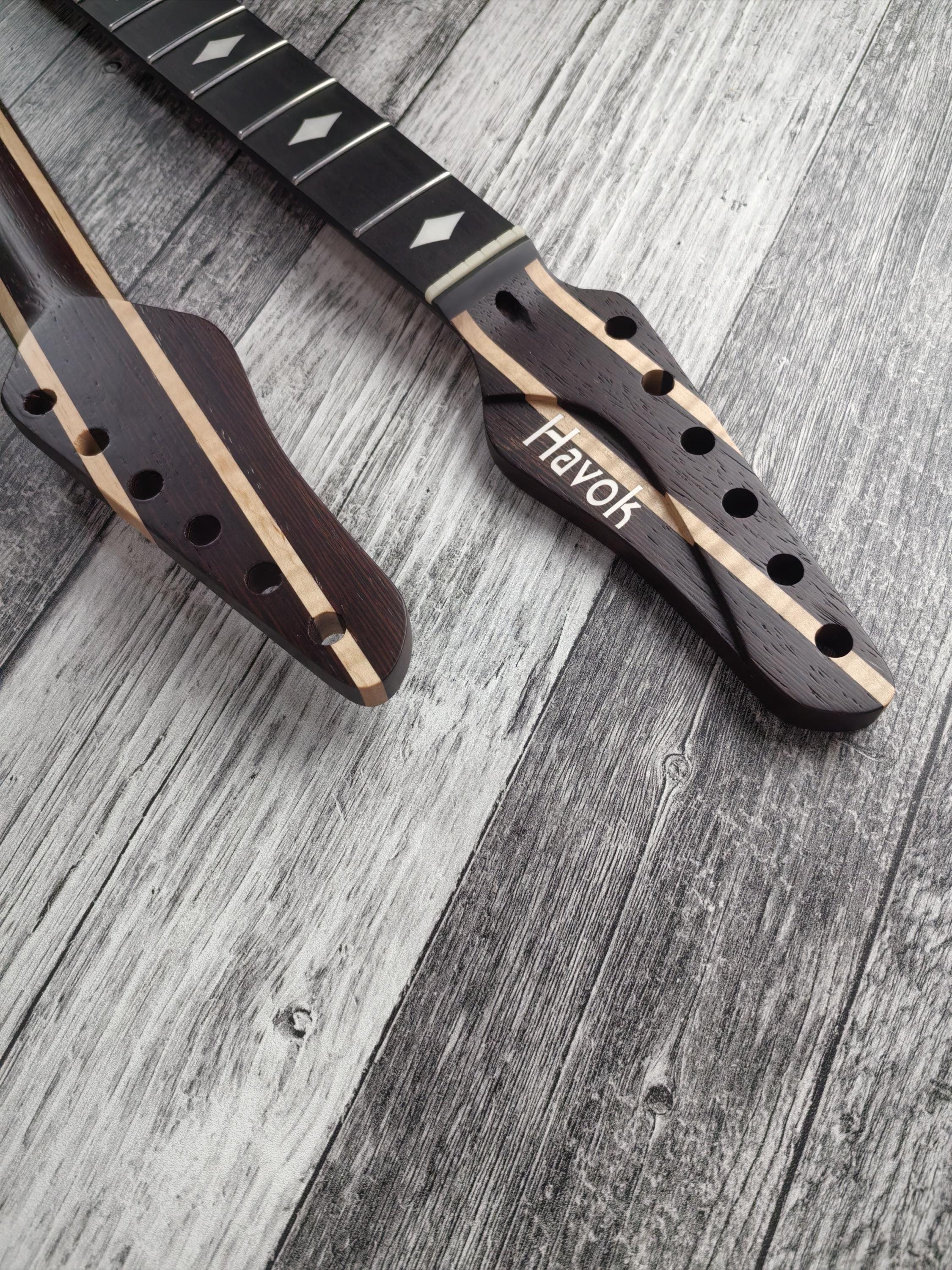 Guitar Neck Havok Wenge Flame Maple Ebony Board, Stainless Steel Frets , 22 Medium Jumbo Jescar Frets,