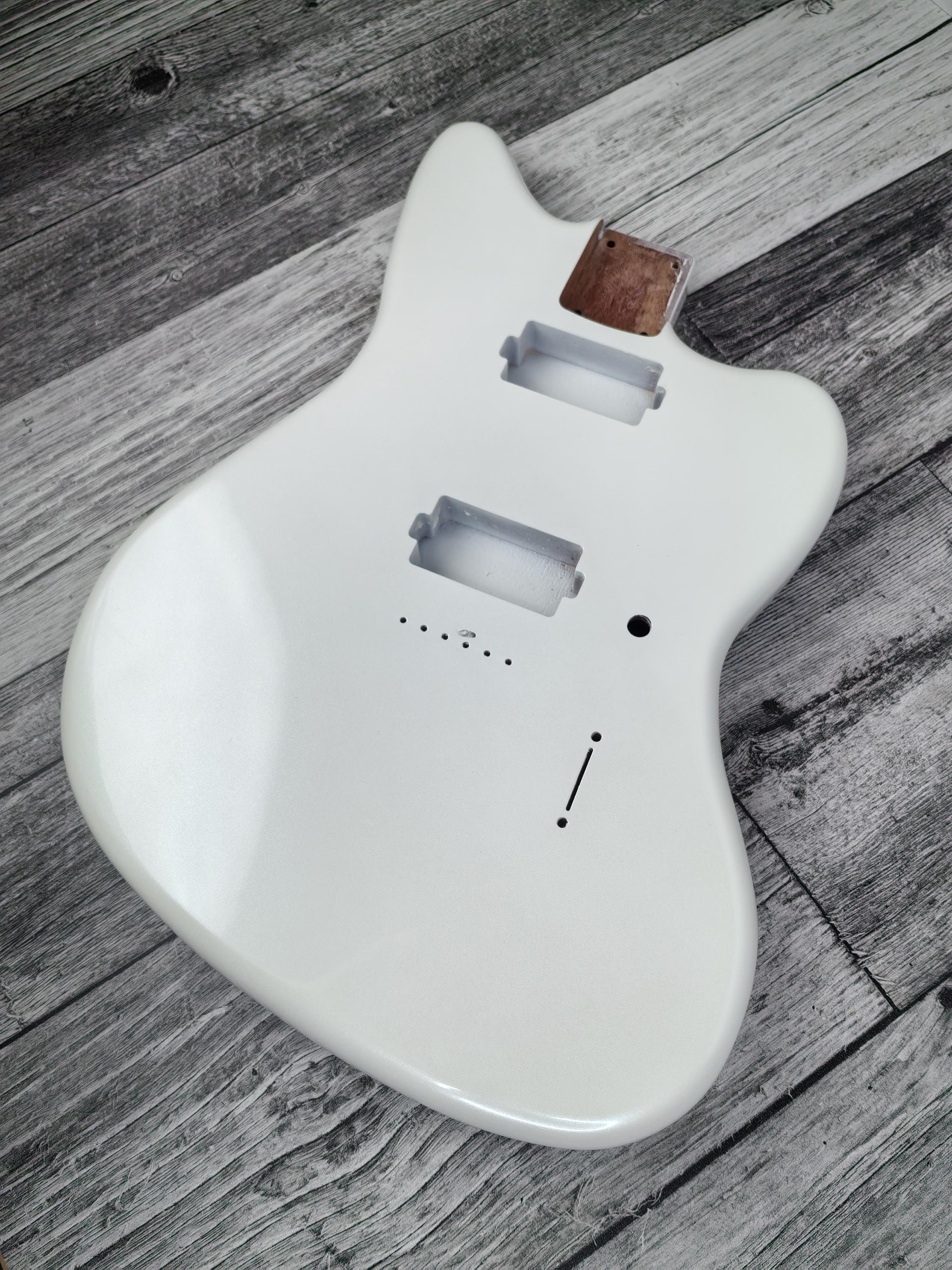 Havok Hard Tail Jazzmaster Metallic White 2pc Mahogany Guitar S type, HS config Custom Guitar Body. 80' style