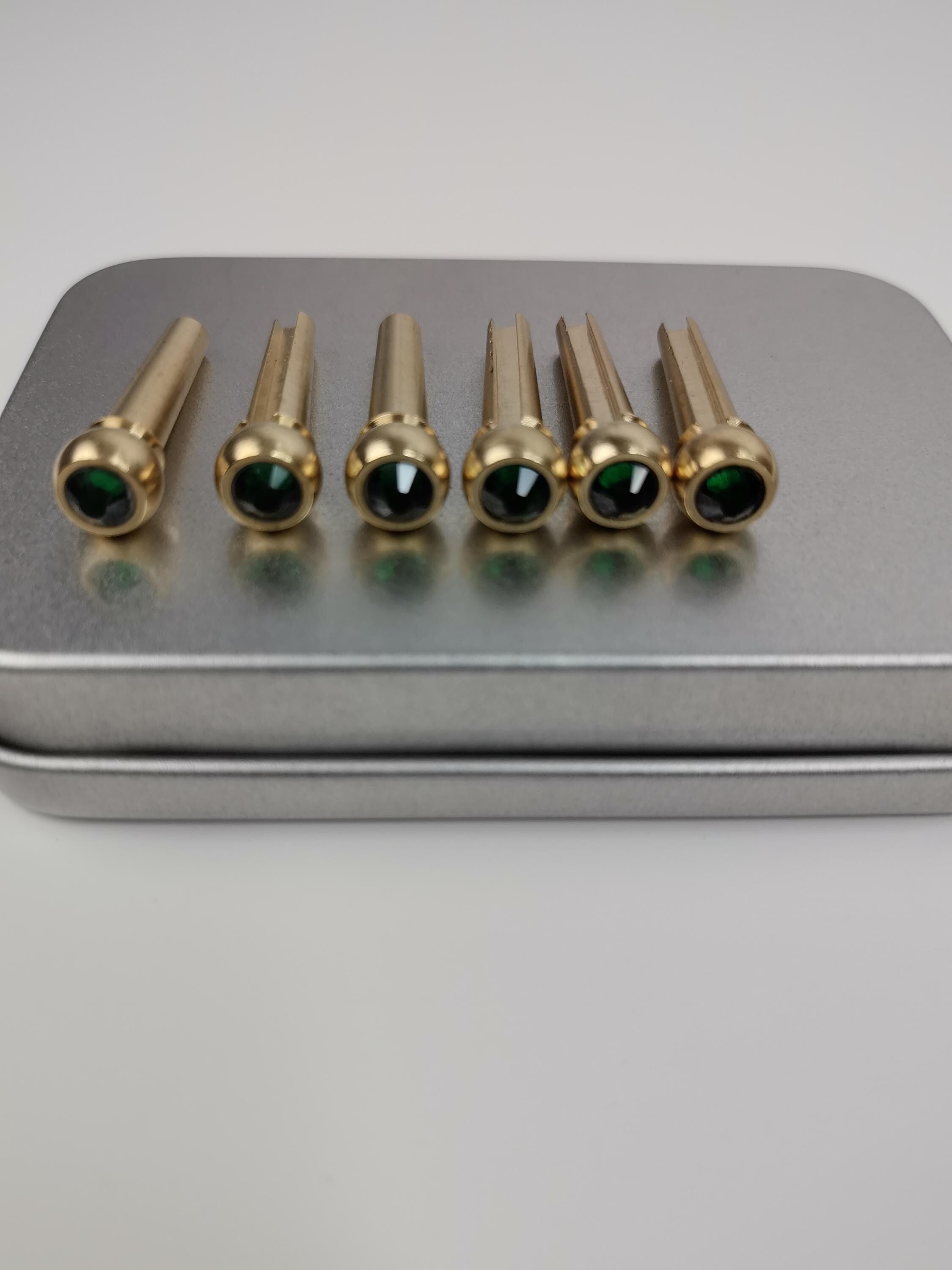 Set 6pcs Brass Green Diamond Bridge Pins with Shell Dots  Acoustic Guitar Bridge Pins Accesories
