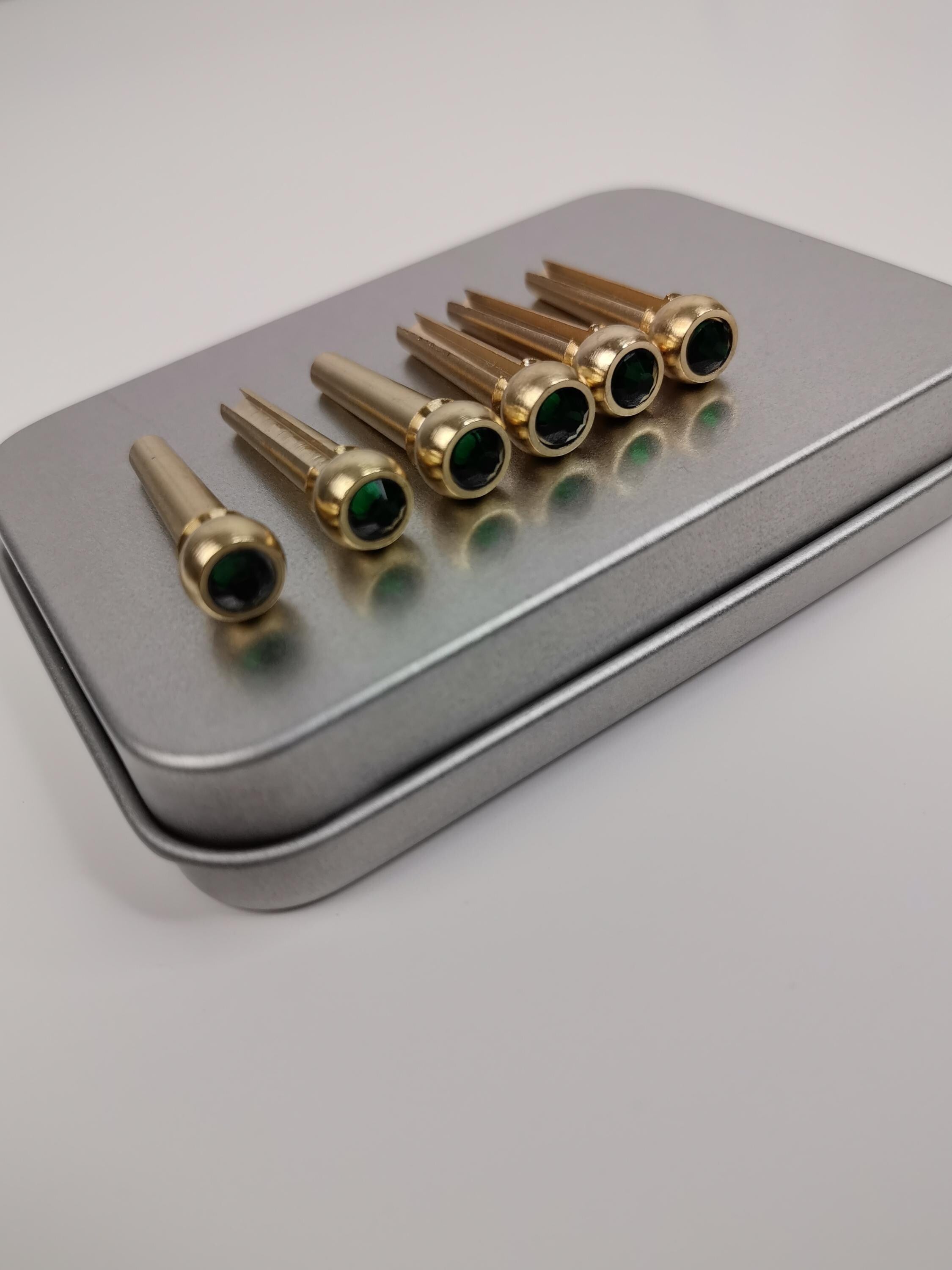 Set 6pcs Brass Green Diamond Bridge Pins with Shell Dots  Acoustic Guitar Bridge Pins Accesories