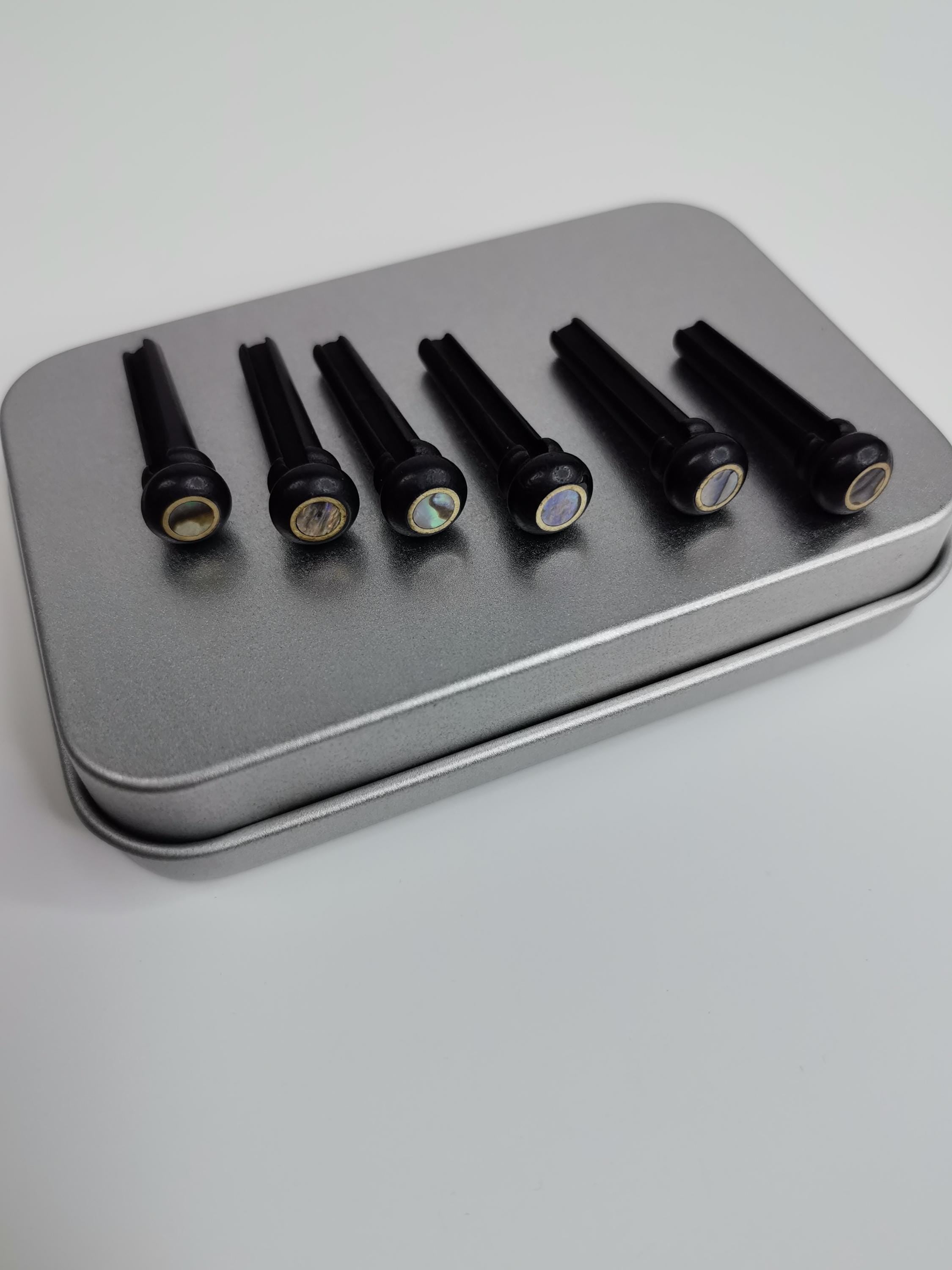 Ebony Acoustic Guitar Bridge Pins with Shell Dots - Set of 6