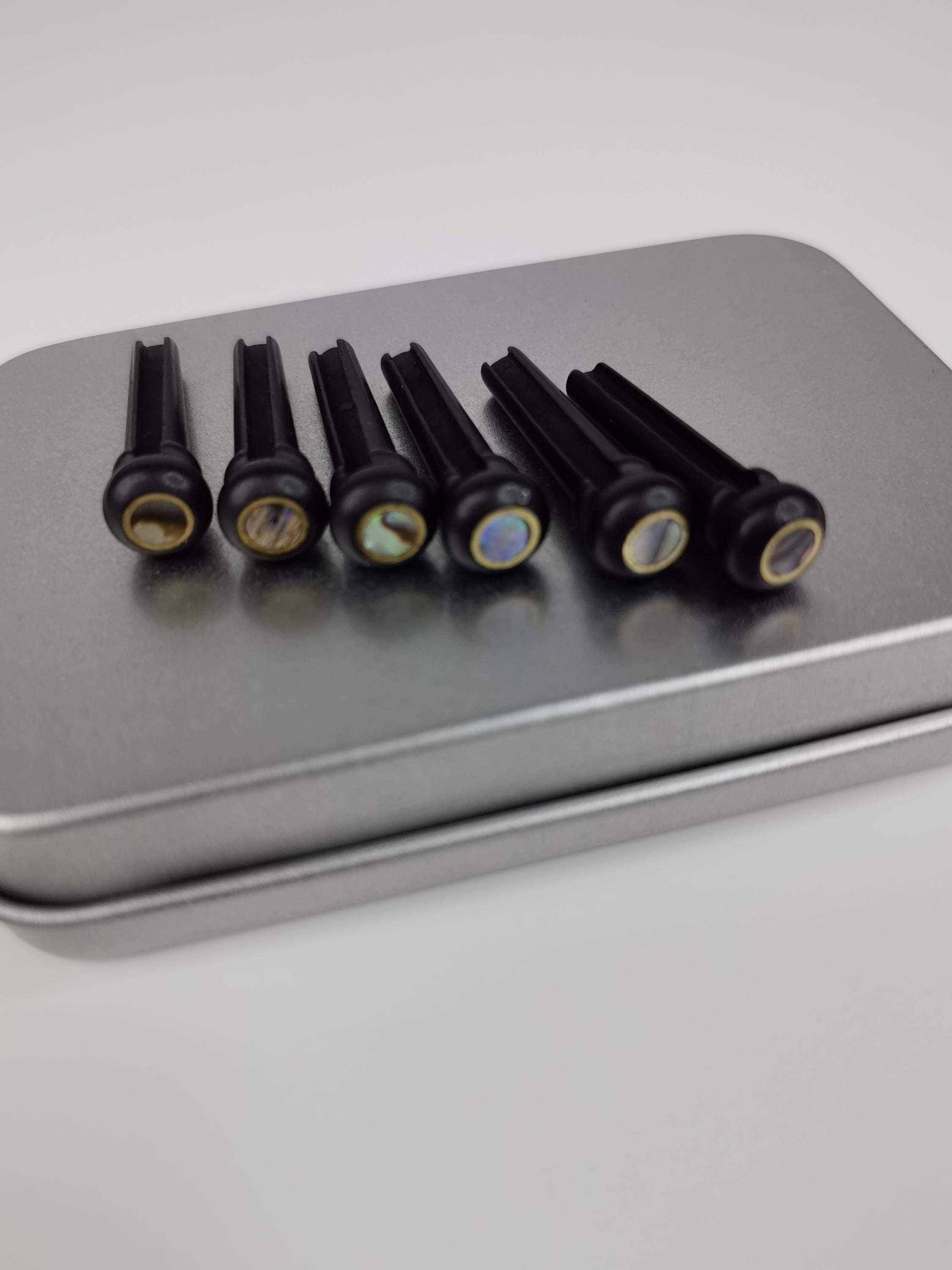 Ebony Acoustic Guitar Bridge Pins with Shell Dots - Set of 6