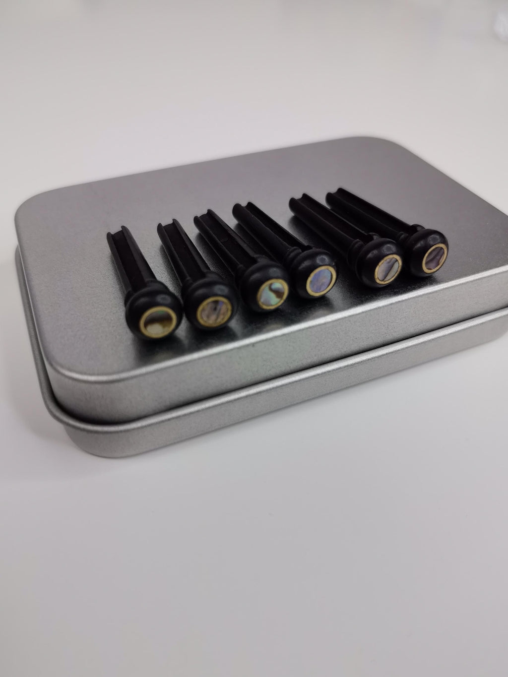 Ebony Acoustic Guitar Bridge Pins with Shell Dots - Set of 6