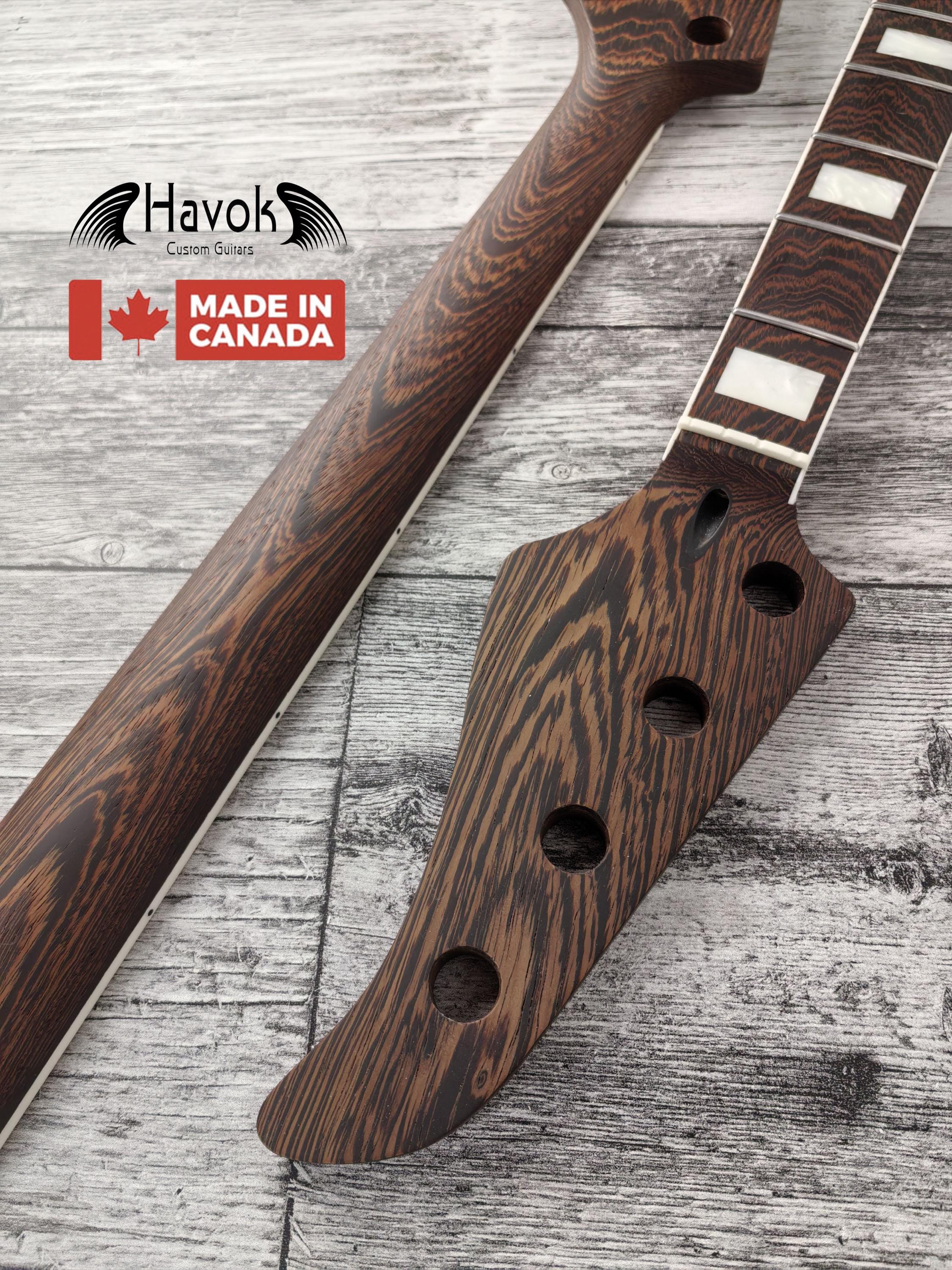 Havok 4 strings Bass Guitar Neck Wenge, Stainless Steel Frets White Binding Brass Nut, 22 Medium Jumbo Jescar Frets, Customized