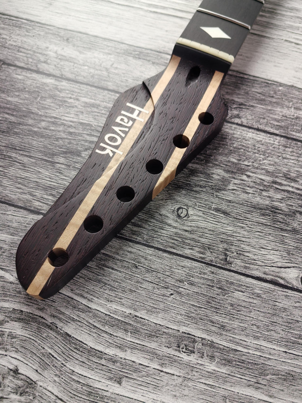 Guitar Neck Havok Wenge Flame Maple Ebony Board, Stainless Steel Frets , 22 Medium Jumbo Jescar Frets,