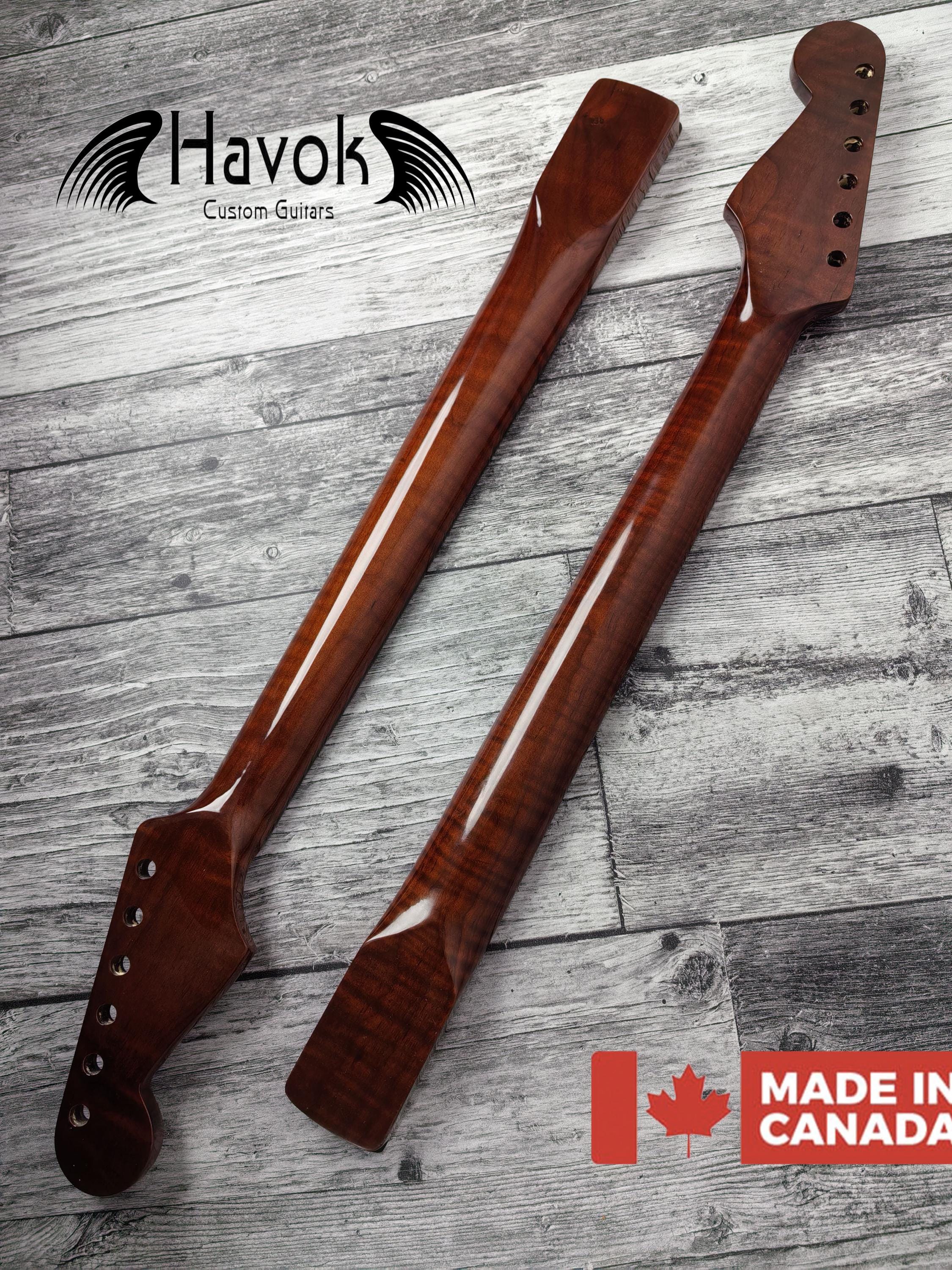 ST Dark Roasted Flame Maple Gloss Neck, Stainless Steel 22 Jescar Frets, S Type, Electric Guitar Part, Vintage Neck Replacement