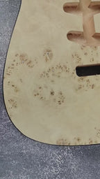 Mahogany Burl Top Veneer Black Binding S-Type Guitar Body, Unfinished