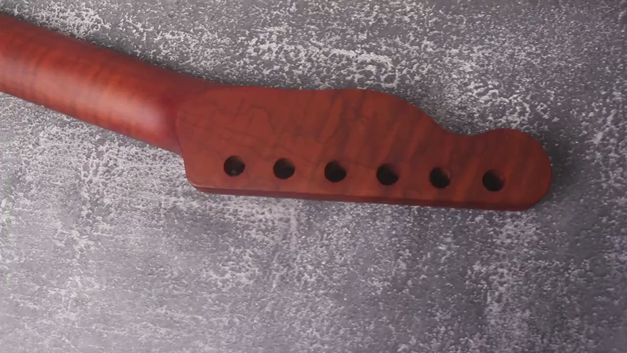 T Type Dark Flame Roasted Maple Neck Stainless Steel Frets, TL Satin Neck, Medium Jumbo Jescar Frets, 22 Frets, Electric Guitar Neck