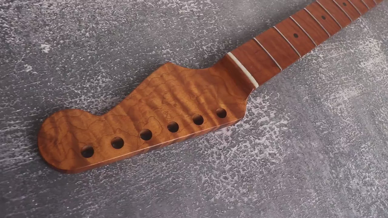 S type Spoke Wheel Roasted Flame Maple Neck, Stainless Steel Frets, Satin ST S-Type Neck, 22 Medium Jumbo Jescar, Guitar Replacement Vintage